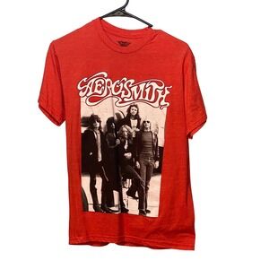 Aerosmith Band T Shirt Red Graphic Tee Mens Size S Rock Music Concert Tour